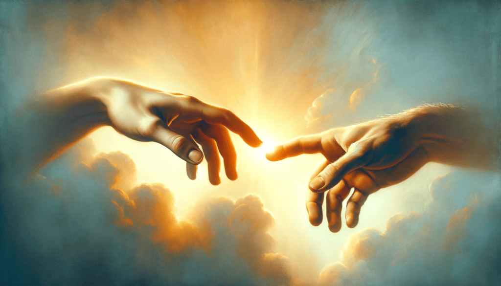 An image representing the Call to Forgive Others, showing two hands reaching towards each other in reconciliation, with a soft, warm light in the background.