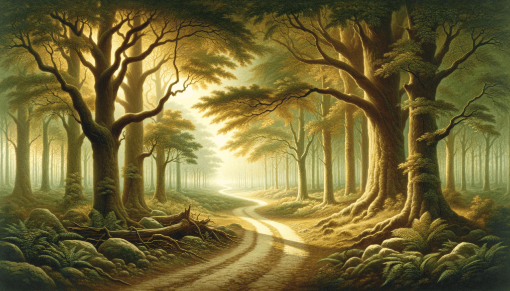 Peaceful scene depicting a path through a tranquil forest, symbolizing faith and trust in God's guidance.