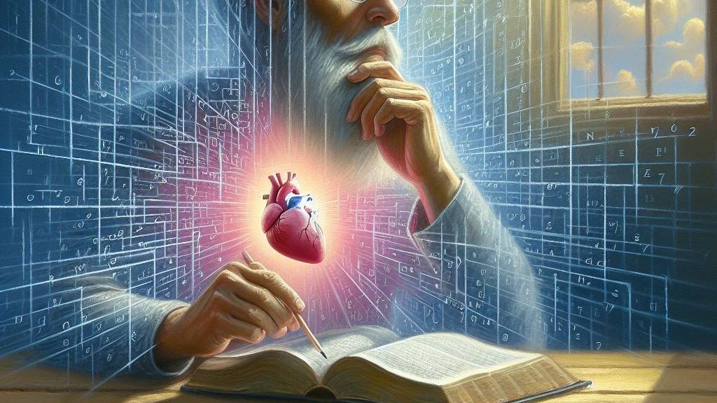 An oil painting of a person gaining wisdom from studying the Bible, resulting in a shift of perspective, with a focus on the heart.