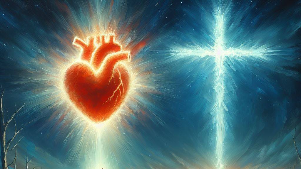 An oil painting of heart and a cross together, symbolizing heart and obedience to God.