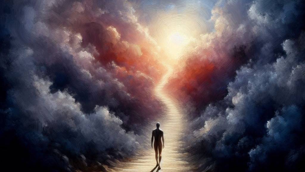 An oil painting depicting a lone individual on a shadowy path, representing the solitude and struggles that result from disregarding spiritual love and respect in favor of sensuality.