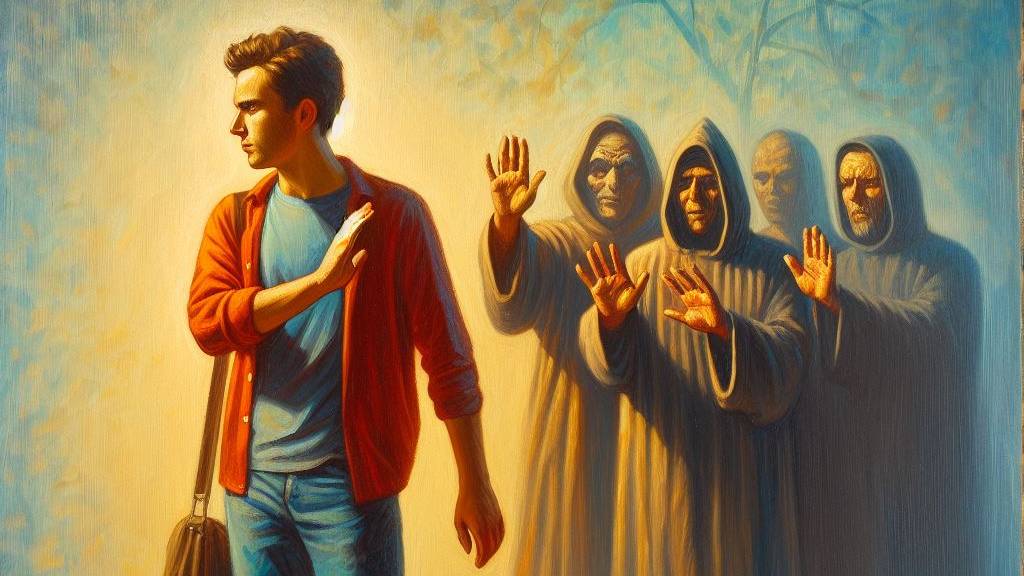 An oil painting of a person avoiding bad friends, illustrating the warnings against bad associations.